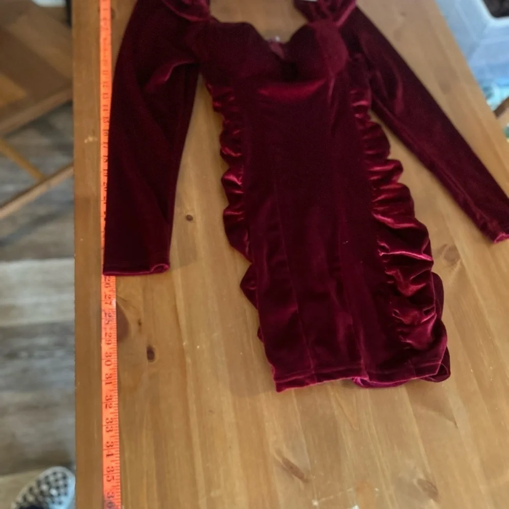 Privy Large Velvet Red Long Sleeve Rouched Vampy Goth Dark Romantic Mini Dress